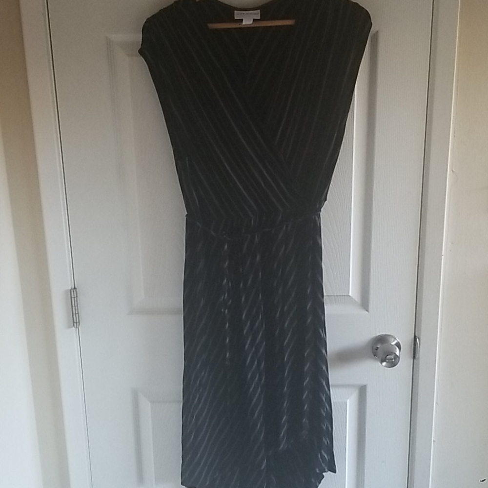 Sleeveless asymmetrical stripe high low dress